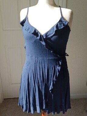 Hollister Navy Ruffle Wrap Mini Dress - Spaghetti Strap Large